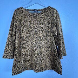 Black Apple Australia Womens 3/4 Sleeve Leopard Top Boat Neck Mustard Black